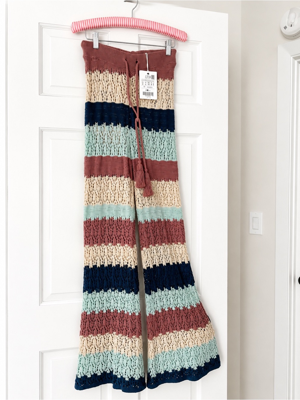 Kids Knit Drawstring pants in Lavender and Cream
